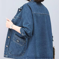 2025カウボーイコート女性春秋カジュアルサイズ中年母ショートタイプ春秋カウボーイ綿服コート