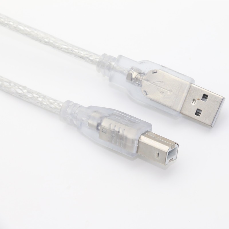 厂家批发usb2.0双屏蔽打印线方口打印机数据线  透明白1.5米