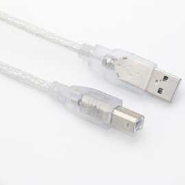厂家批发usb2.0双屏蔽打印线方口打印机数据线  透明白1.5米