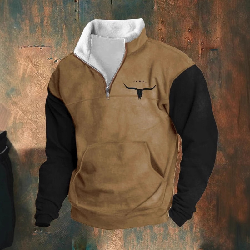 Fall/Winter 24 European and American Digital Printing Men's Western Denim Series Casual Grinch Zipper Wool Collar Sweat