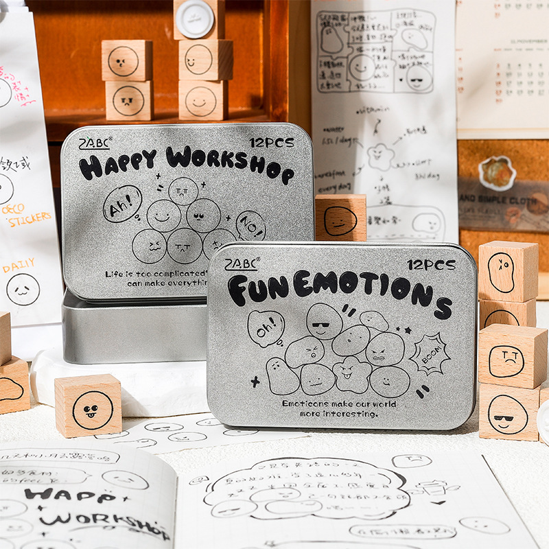 Linda caja de hierro de expresión simple y linda expresión de madera sello de cuenta manual de bricolaje material de cuenta manual sello decorativo transfronterizo