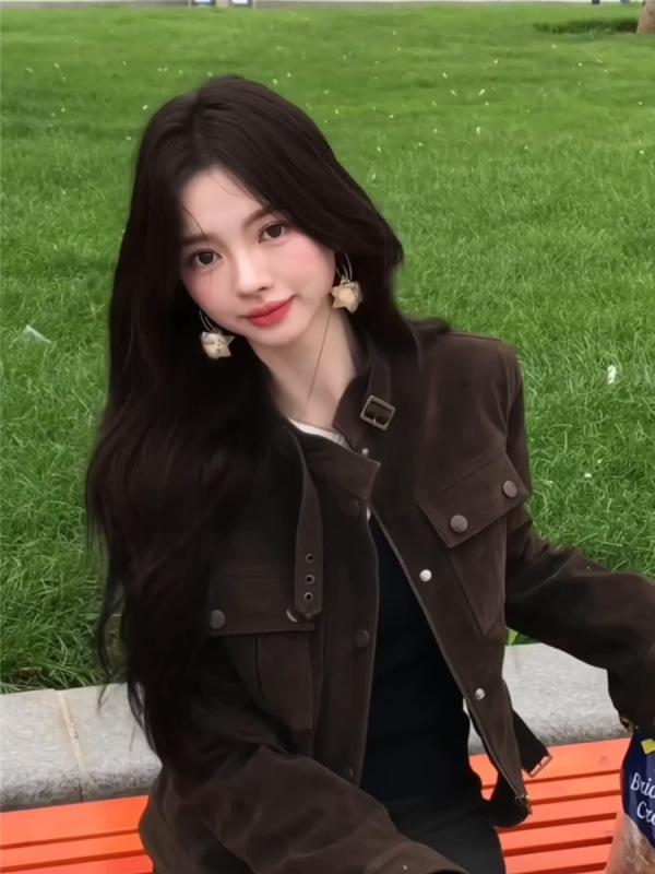美式复古辣妹立领夹克外套女秋季新款宽松短款工装巨好看的上衣|undefined