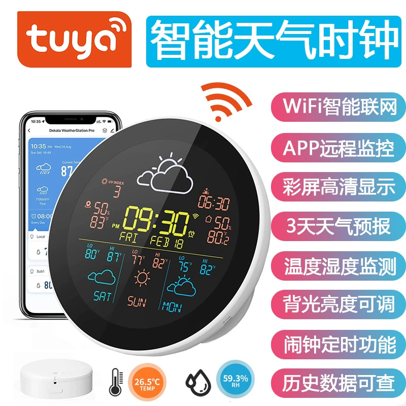 Граффити tuya умный WIFI цветной экран часы погоды прогноз погоды крытый и наружный Измеритель температуры и влажности вечный календарь электронные часы