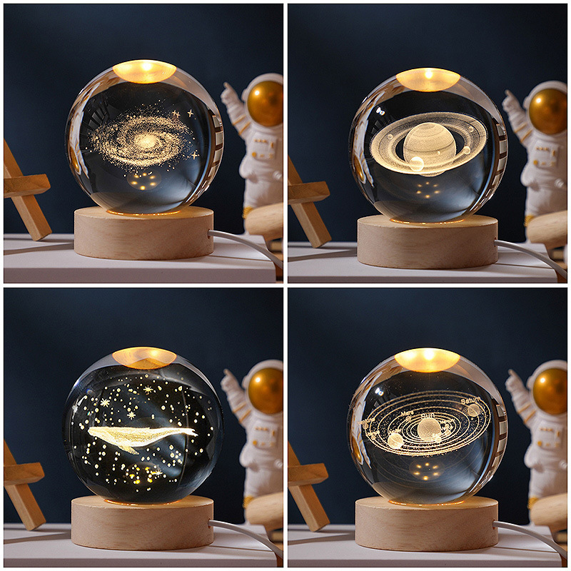 Glowing Solar System Crystal Ball Desktop Nightlight Ornaments Starry Crystal Ball Birthday Gift Girls Boys Graduation