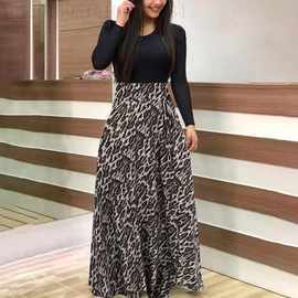 欧美外贸亚马逊 女士休闲碎花印花O领气质开衩吊带夏日连衣裙