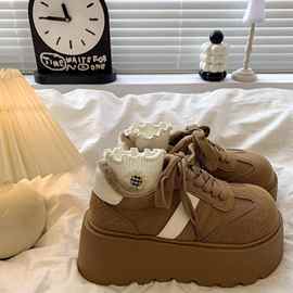 废土风冬季系带增高厚底德训鞋女2025新款休闲百搭加绒保暖松糕鞋