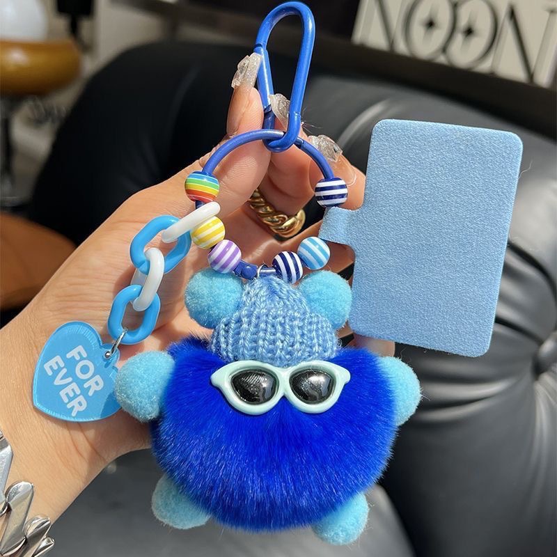 Niedlicher Rex-Kaninchenfell-Schlüsselanhänger mit kleiner Kohlekugel für das Auto, für Frauen, exquisiter Internet-Promi-Plüsch-Rucksack zum Aufhängen_voghion.com