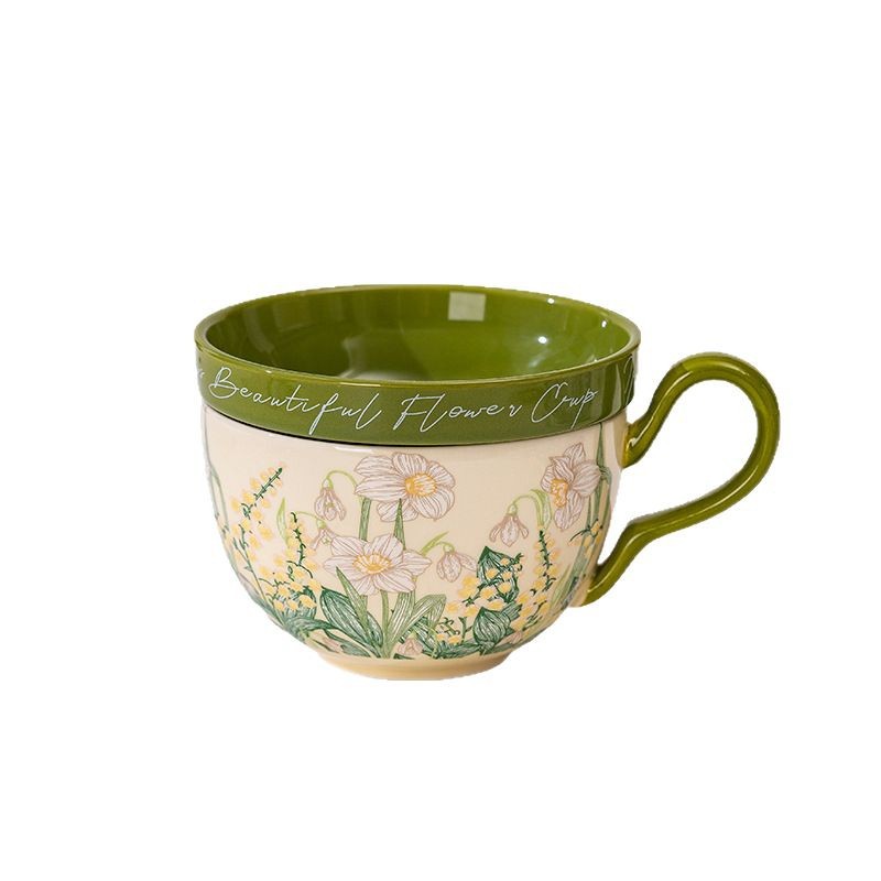 Pintura al óleo retro como lirio de los valles, juego de tazas y platillos, tazas de café de cerámica, cajas de regalo, recuerdos de alta calidad