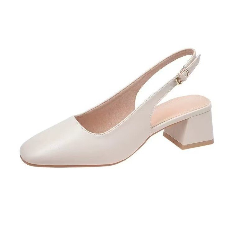Sandalias vacías de Baotou para mujer, uso de tacón medio en verano, 2025 nuevo estilo coreano de tacón grueso, zapatos de tacón medio arrastrado, tacones altos para mujer
