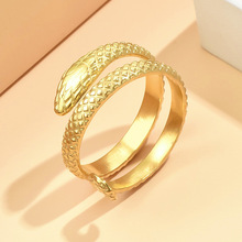 亚马逊跨境货源个性朋克蛇形戒指不锈钢复古嘻哈男食指双圈戒指女