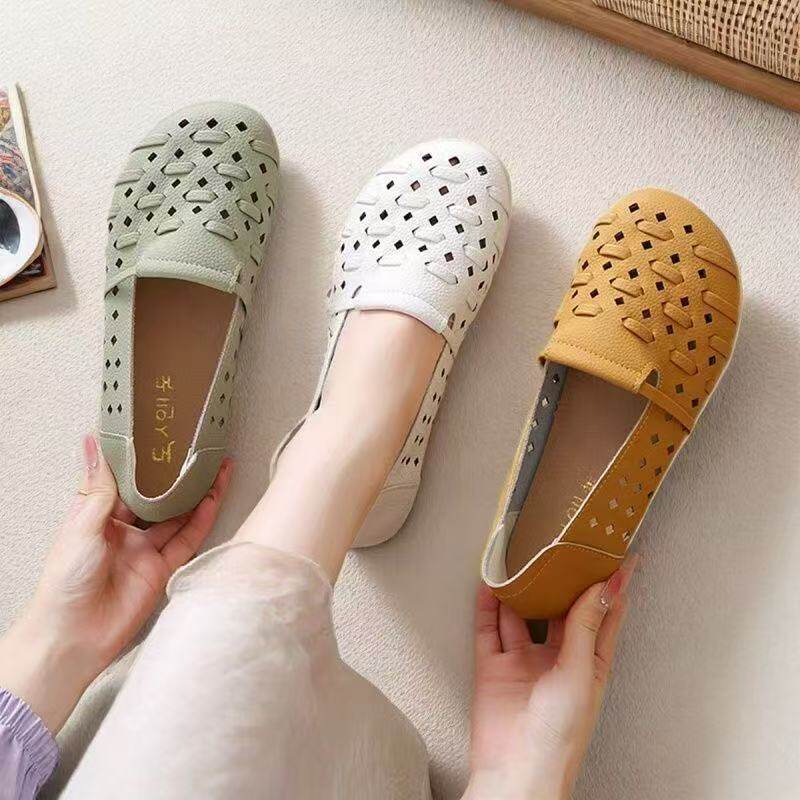 Dép lê nữ mùa hè đế mềm mặt vải dệt lỗ thoáng, kiểu mũi tròn gót thấp 2 cm — 303 Hollow-Out Nữ - Nâu Cà Phê, 303 Hollow-Out Nữ - Trắng, 303 rỗng nữ-xám xanh, 303 Hollow Nữ-Màu Cà Phê [Đóng hộp] chi tiết 5