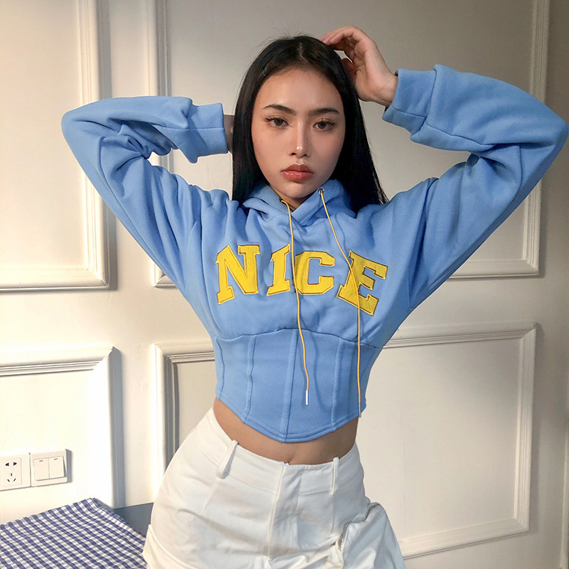 women's letter embroidery long-sleeved slim waist hoodie nihaostyles clothing wholesale NSXPF78386