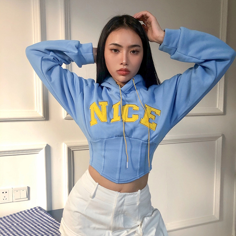 women s letter embroidery long-sleeved slim waist hoodie nihaostyles clothing wholesale NSXPF78386