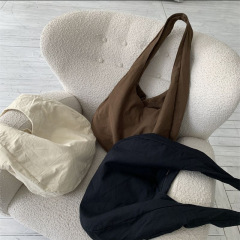 Korean version of the new single-shoulder large-capacity women's canvas bag tote bag simple solid color shopping bag texture retro bag