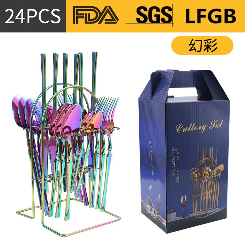 Amazon transfronteriza suministro de vajilla de acero inoxidable 24 piezas traje de cintura pequeña 4 piezas caja de regalo cuchillo, tenedor y cuchara traje