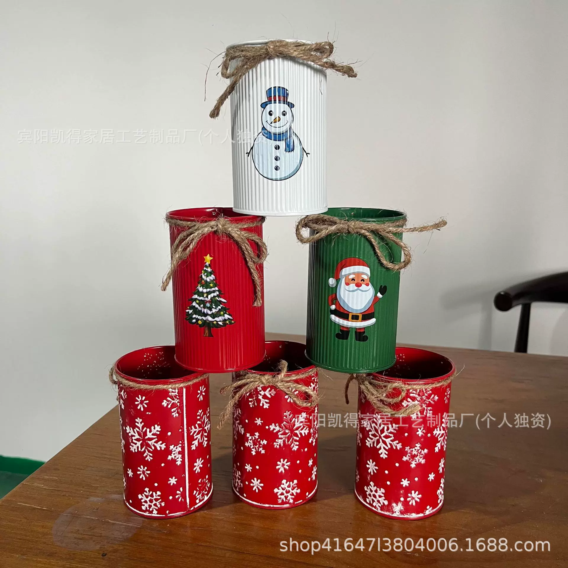 圣诞节装饰品镀锌铁花桶咖啡茶叶罐家用厨房储物罐批发花瓶花盆