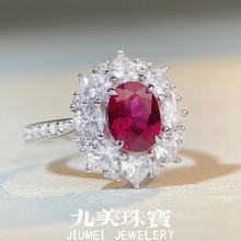 2022新款S925纯银红宝石戒指女欧美跨境时尚款高碳钻锆石戒指批发