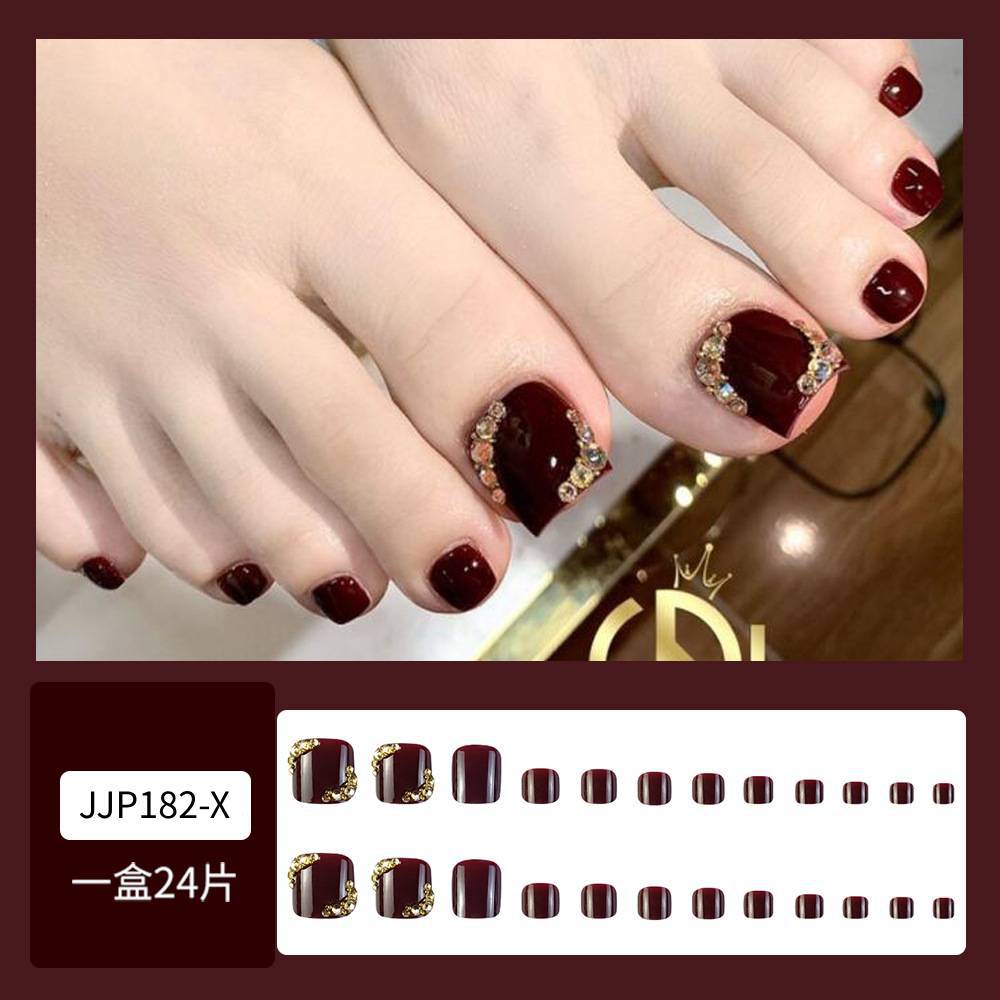 Dingjiu red Gold Pearl Perfora la manicura, la uña del pie del comercio exterior, el pie lleva una placa de armadura, 24 piezas de parches de uñas del pie image 7