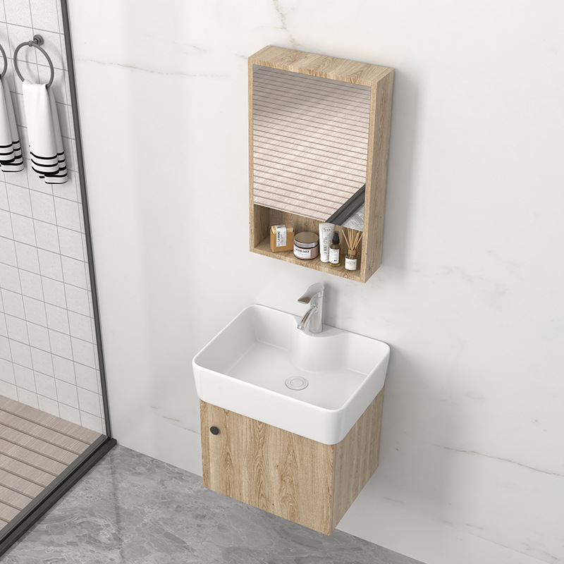 Combinación de gabinete de baño de madera maciza moderna simple luz baño de lujo lavabo cuarto de baño cerámica pequeño apartamento mesa de lavado
