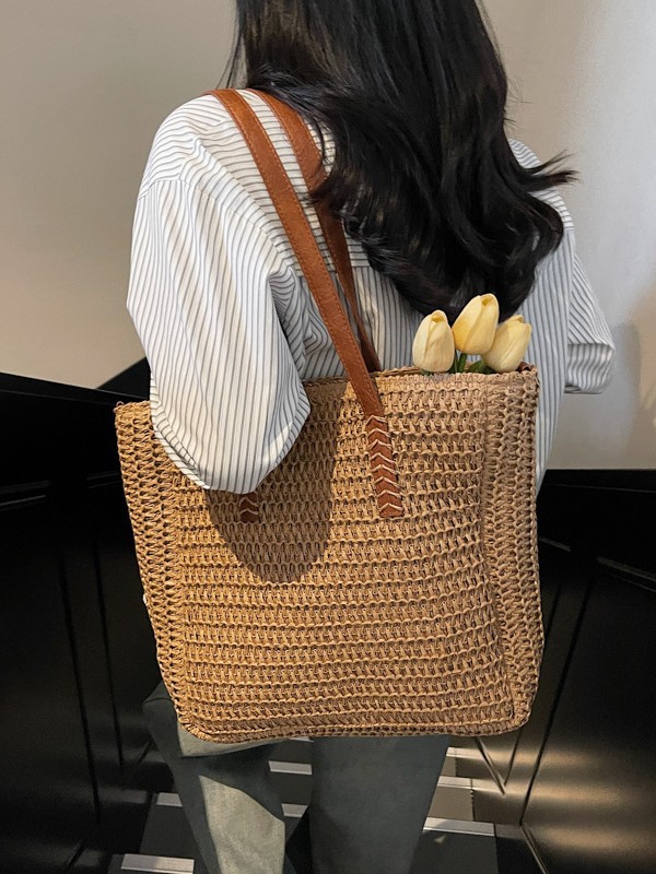 Bolsas de paja transfronterizas mujeres 2026 primavera nueva moda simple de gran capacidad bolsas de hombro bolsa de tejido casuales