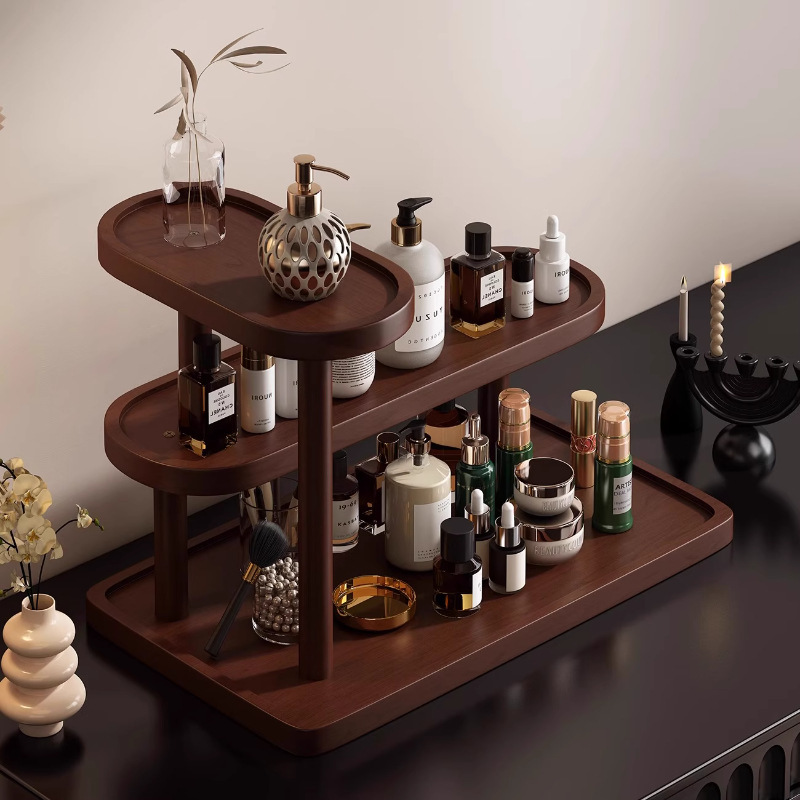 Retro Solid Wood Desktop Dressing Table Skin Care Product Storage Rack Multi-Layer Lipstick Perfume Cosmetics Storage and Organization Rack Retro Solid Wood Desktop Dressing Table Skin Care Product Storage Rack Multi-Layer Lipstick Perfume Cosmetics Storage and Organization Rack
