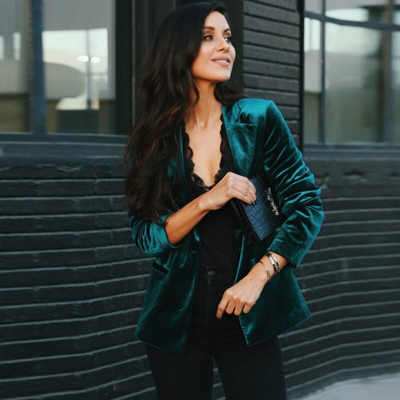 2025 Autumn New Women's Jacket Top Amazon European and American Casual Slim Fit Long Sleeve Velvet Blazer