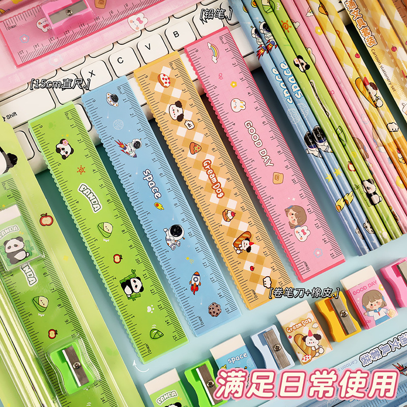 漫画鉛筆文具セット小さなギフト学生お土産学生 5 ピースゴム定規削り卸売|undefined