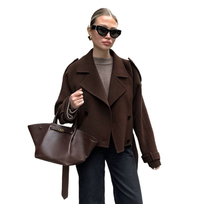 Dames fleece mantel met dubbele knoopsluiting en wijde pasvorm_voghion.com