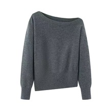 现货2025秋季新款气质简约风甜美斜肩一字领短款针织衫女AR804127