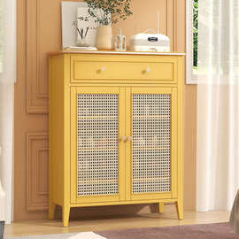 美式风格藤编玄关柜 家用一体式进门玄关鞋柜 简约现代橘黄色柜子