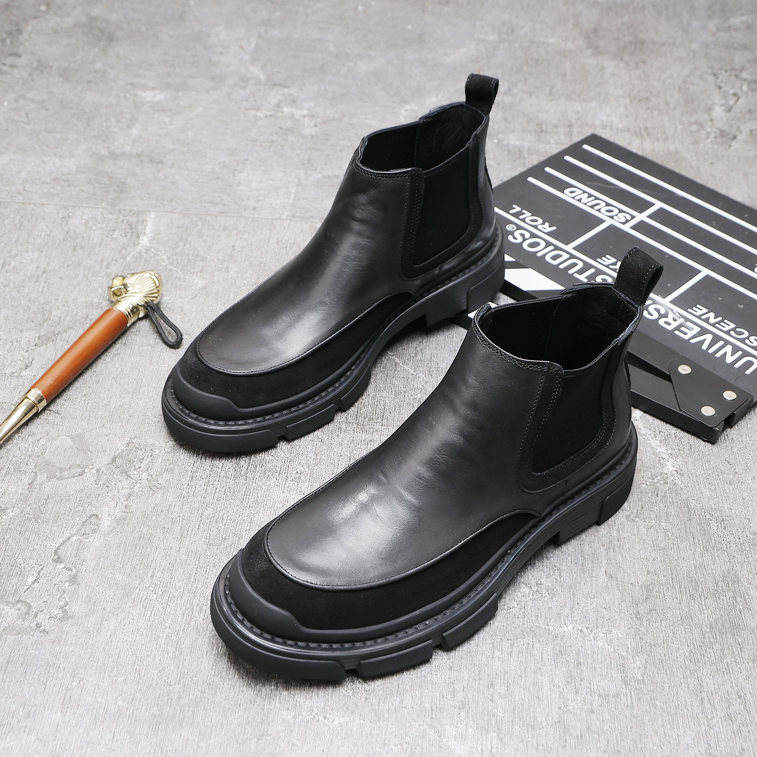 Мужские кожаные ботинки, высокие ботинки мужские, рукав, круглый носок, европейская версия, из воловьей кожи, рабочая одежда