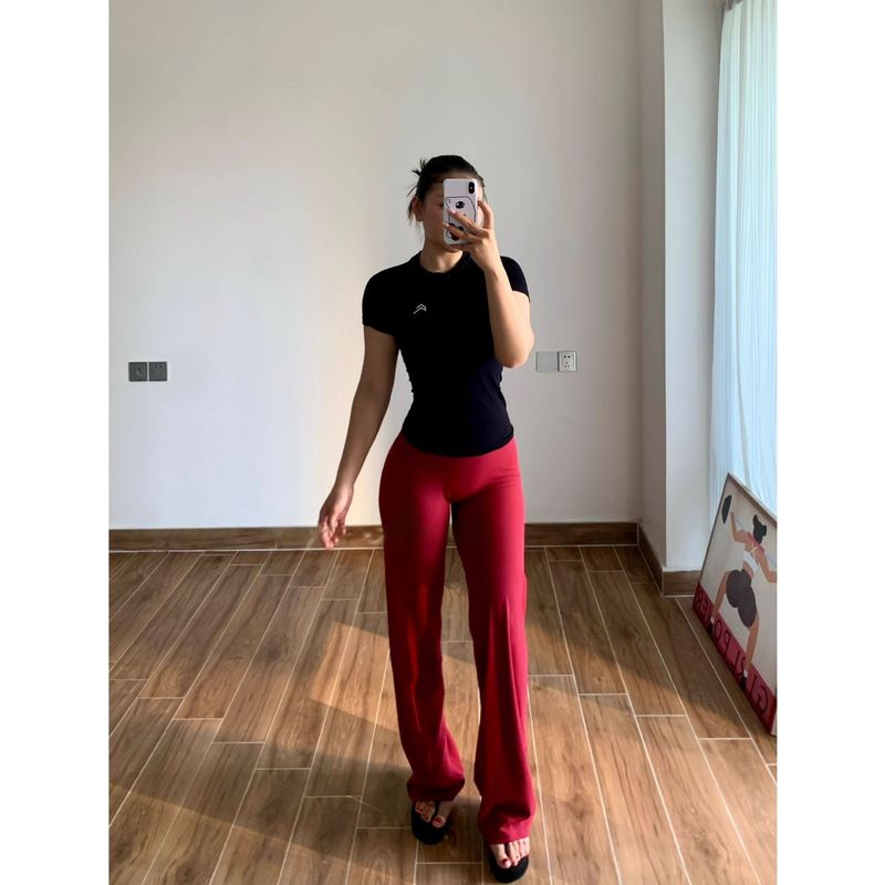 欧美裸感高腰提臀瑜伽裤女新版直筒阔腿裤普拉提运动健身长裤1850|undefined