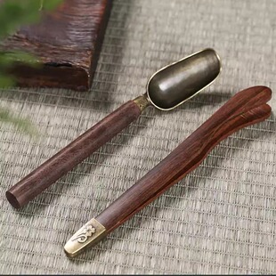 ♡ Kung Fu Tea Set Accessories Black Sandalwood Solid Wood Tea Clip Two-Piece Set Non-Slip Tweezers Tea Spoon Tea Cup Tea Clip Tea Clip