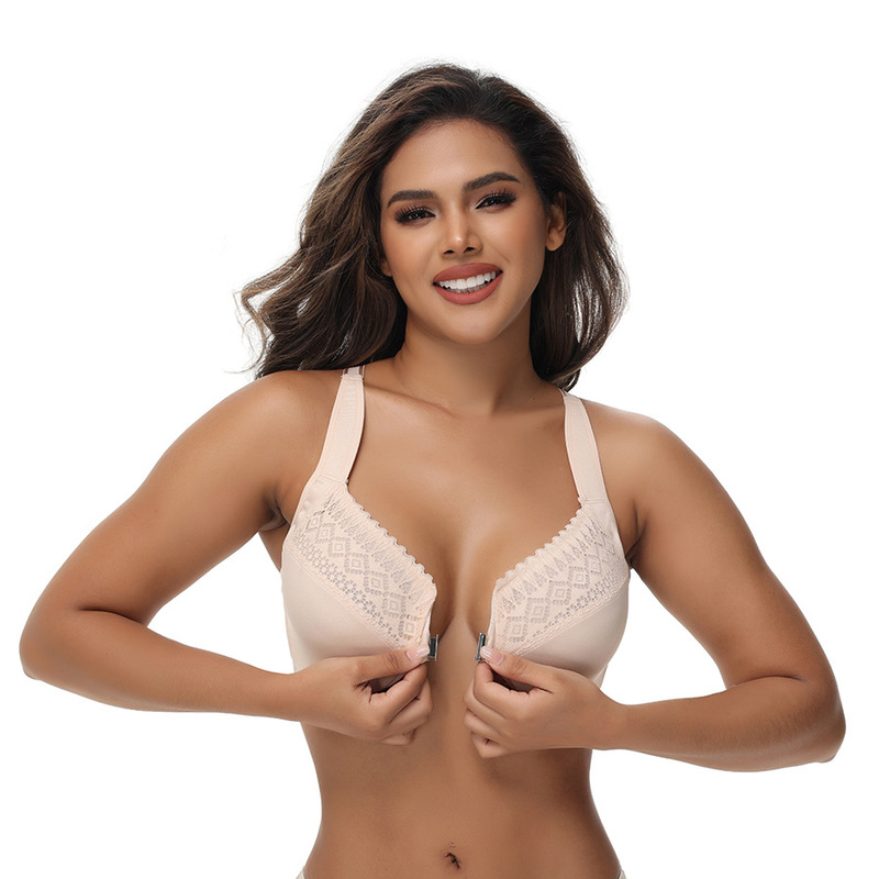European and American plus size front button underwear cross-border plus size bra with steel ring breast shaping sexy gathered plus size underwear