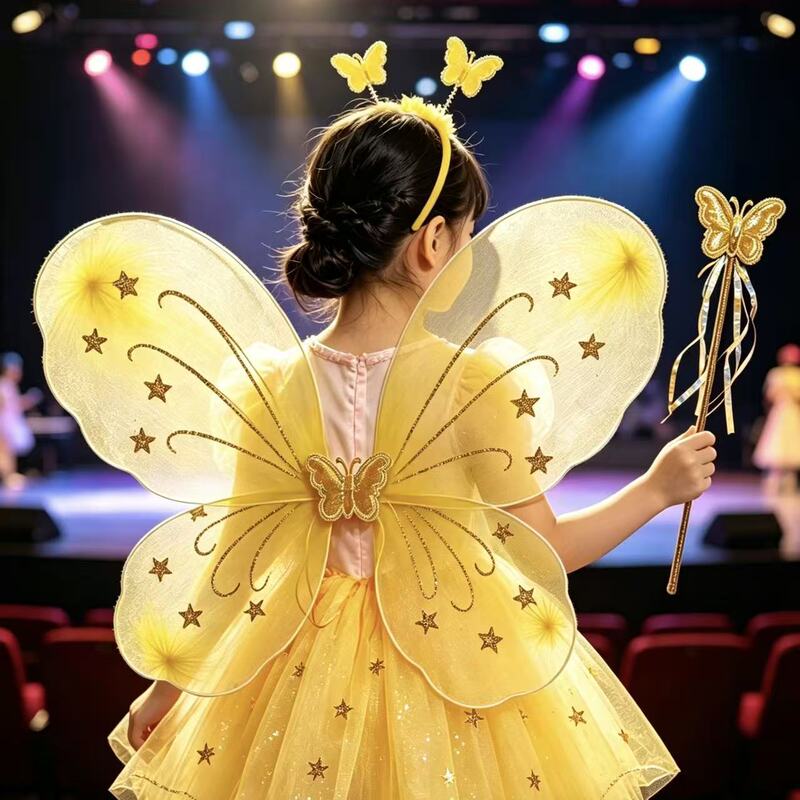 Butterfly Wings, Angel Wings, Children's Performance Butterfly Wings for Children's Day, Single-Layer Three-Piece Set of Wings