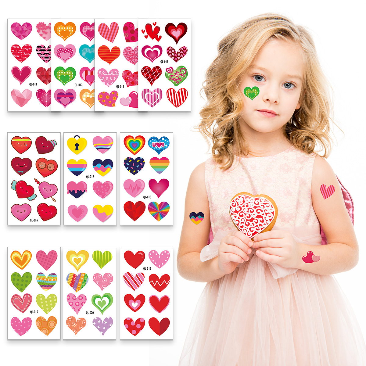 Tatuajes Faciales de Corazón para Niños de Papel de Transferencia de Agua, para Día de San Valentín