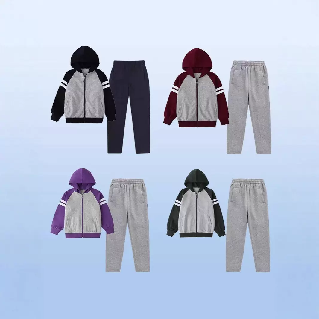 枣红灰色拼接棒球服中大童校服外套裤子套装春秋英伦风运动装外套