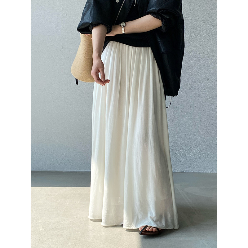 Jiangzuo 100% Lyocell Pleated Long Skirt - Draped, Elegant, Versatile High-Waisted Tencel Skirt F666 Jiangzuo 100% Lyocell Pleated Long Skirt - Draped, Elegant, Versatile High-Waisted Tencel Skirt F666