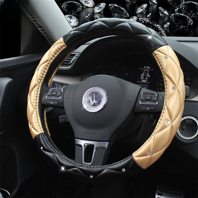 Steering wheel cover | Seasons, Soft Leather Anti-Slip Rhinestone - black-gold-36-38cm