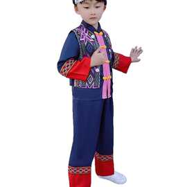 广西三月三儿童民族服装男壮族服饰苗族男童瑶族演出服装棉布衣服