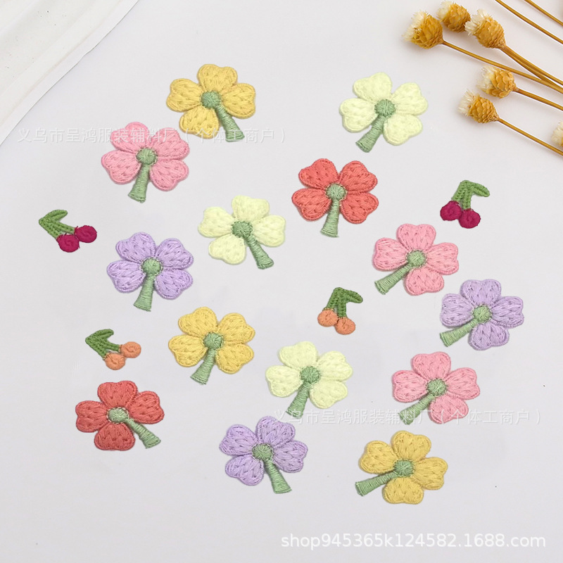 ins风新款精致韩版四叶草刺绣补丁贴diy发夹发饰服饰配件辅料布贴