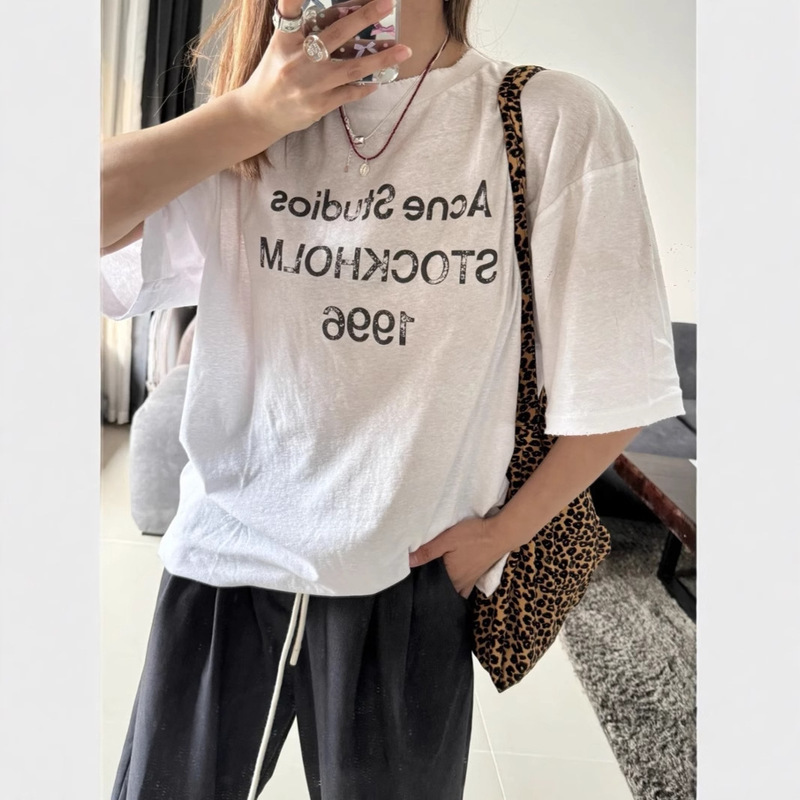 Ac Acou Acneou Summer New Retro Distressed 1996 Digital Thin Short-Sleeved T-Shirt for Men and Women