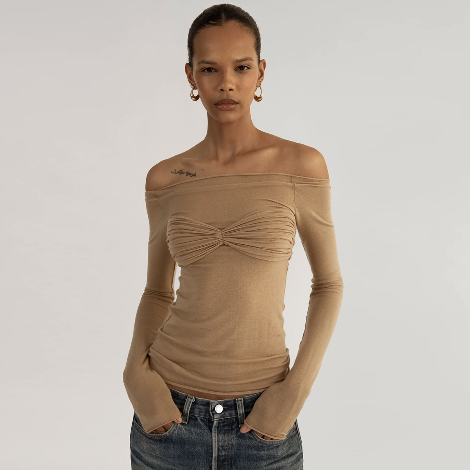 Spring Summer Best Women Clothes Lightweight See through off Neck T shirt Top