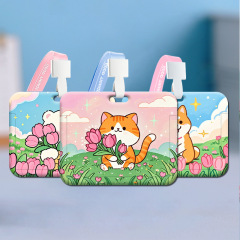 チューリップ動物カードホルダー卸売学生食事カードキャンパス学校バッジ名札仕事 ID 横型カードホルダーアイドルブランド