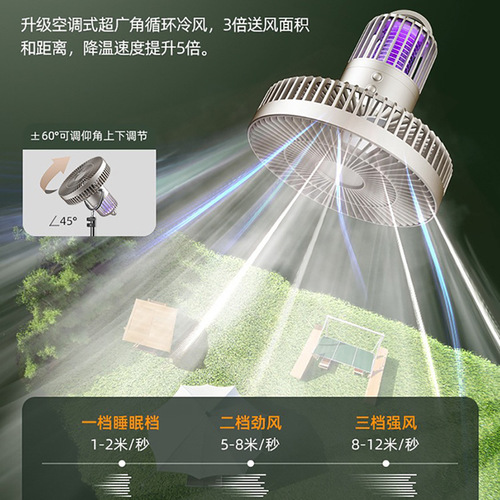 Portable Outdoor Camping Fan with USB Power Bank, Mosquito Killer, Hanging Fan, Desktop Tripod Light