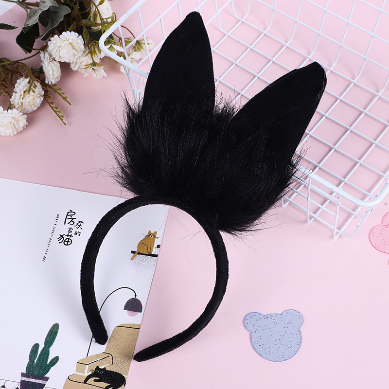 Black plush rabbit ear hoop