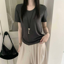 2026夏季薄款纯色圆领短袖T恤女简约基础款百搭正肩显瘦上衣A161