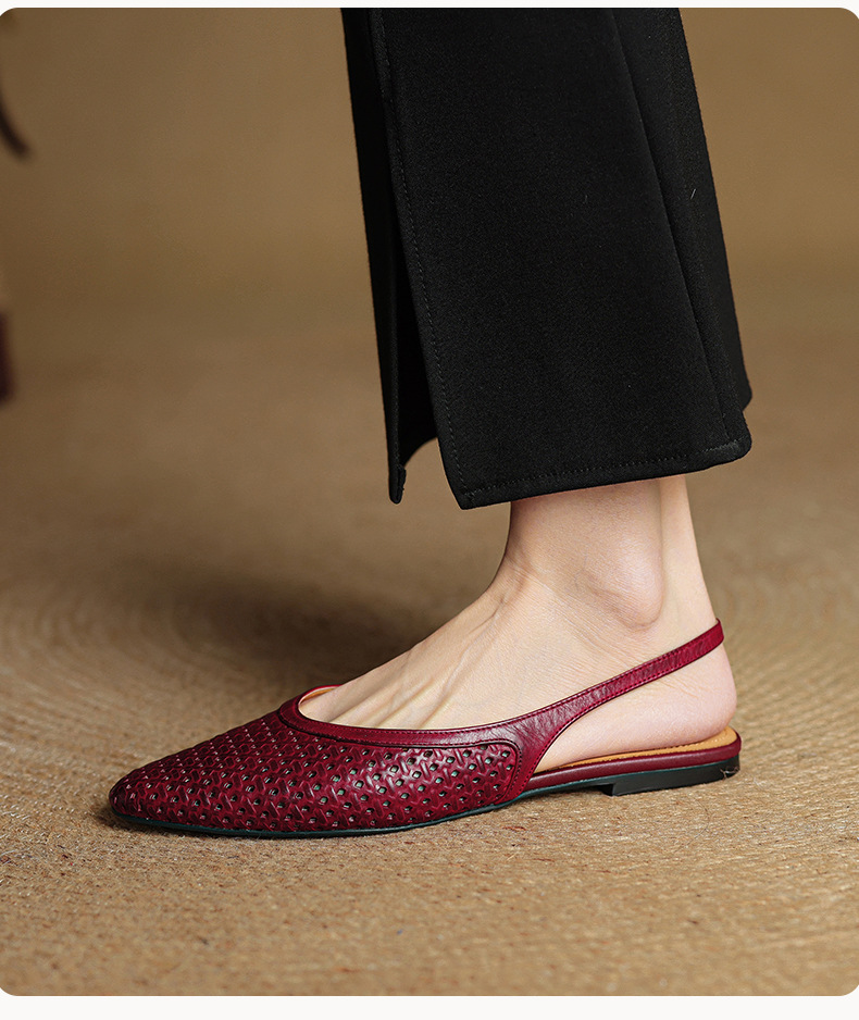 Sandal nữ da bò mũi kín quai sau đế bệt phong cách Hàn Quốc — đen chi tiết 13