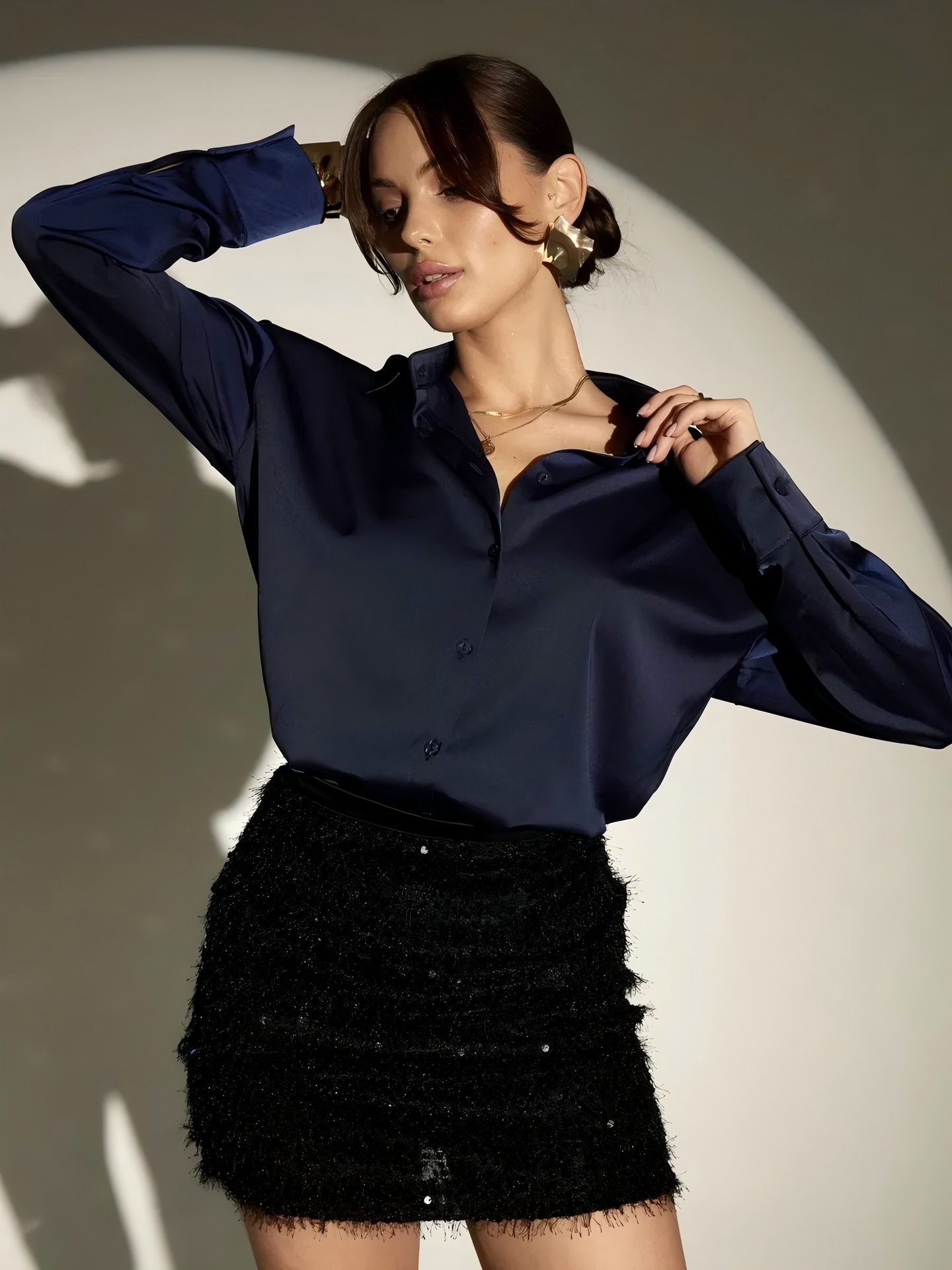 Women's Solid Color Acetate Long Sleeve Shirt Spring New Arrival Silky Satin Feel Wrinkle Resistant Drapey Texture Basic Top_ecoleips.com