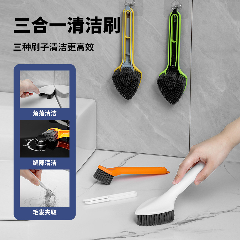 Nuevo cepillo de limpieza tres en uno cepillo de limpieza multifuncional de plástico para el hogar cepillo de limpieza de huecos de piso de baño